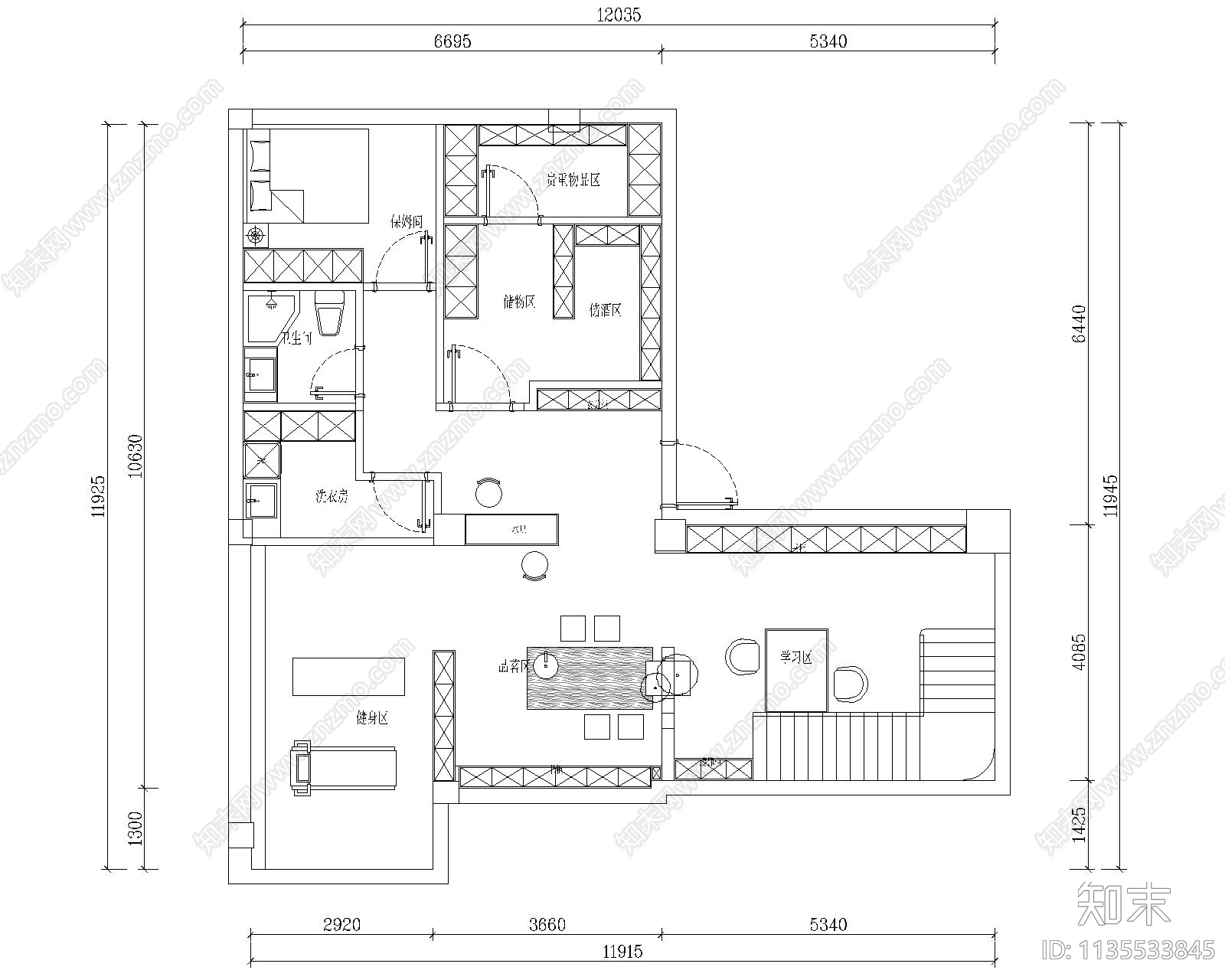 300平别墅平面方案图cad施工图下载【ID:1135533845】