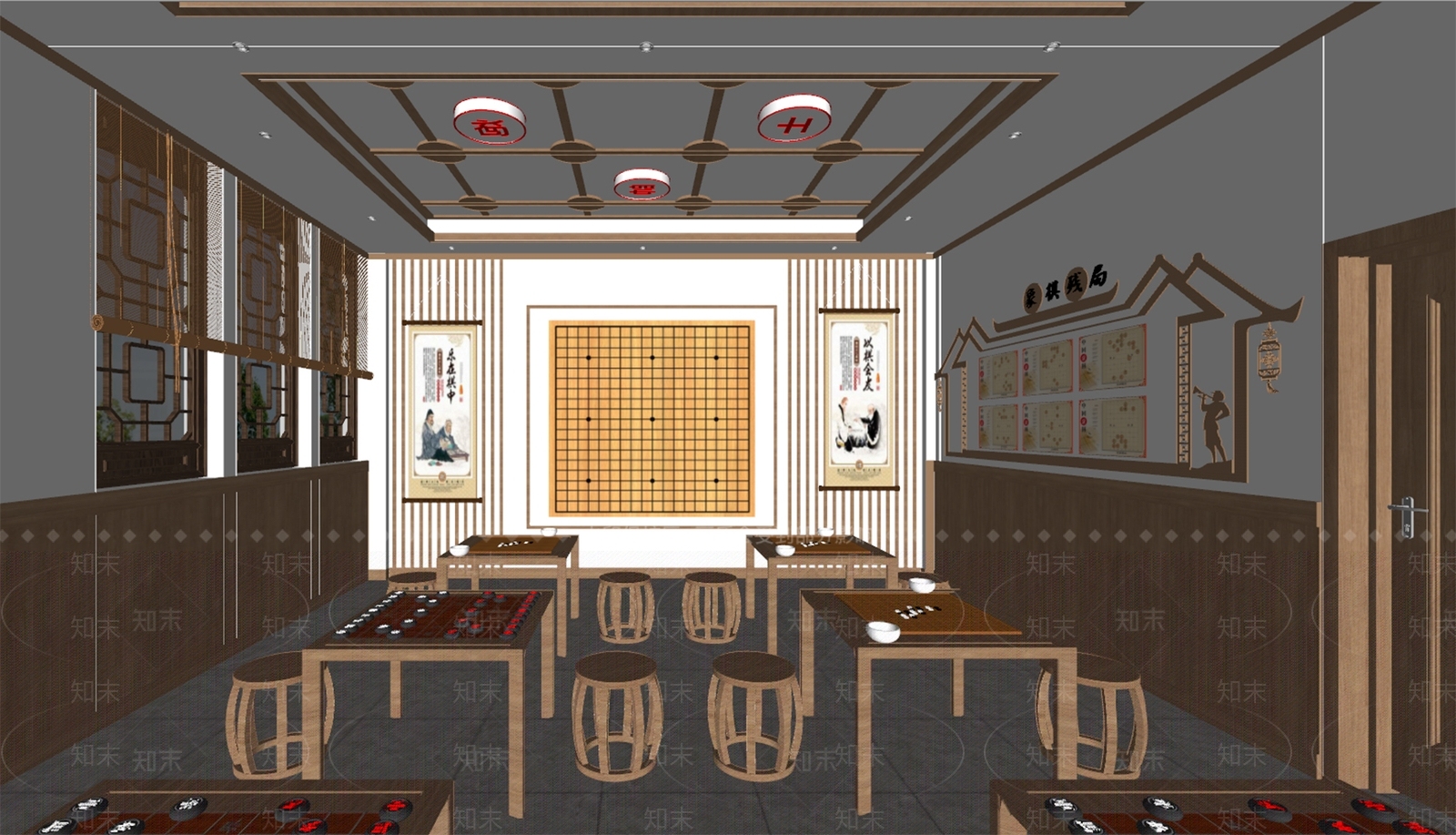 新中式棋牌室SU模型下载【ID:1135537414】
