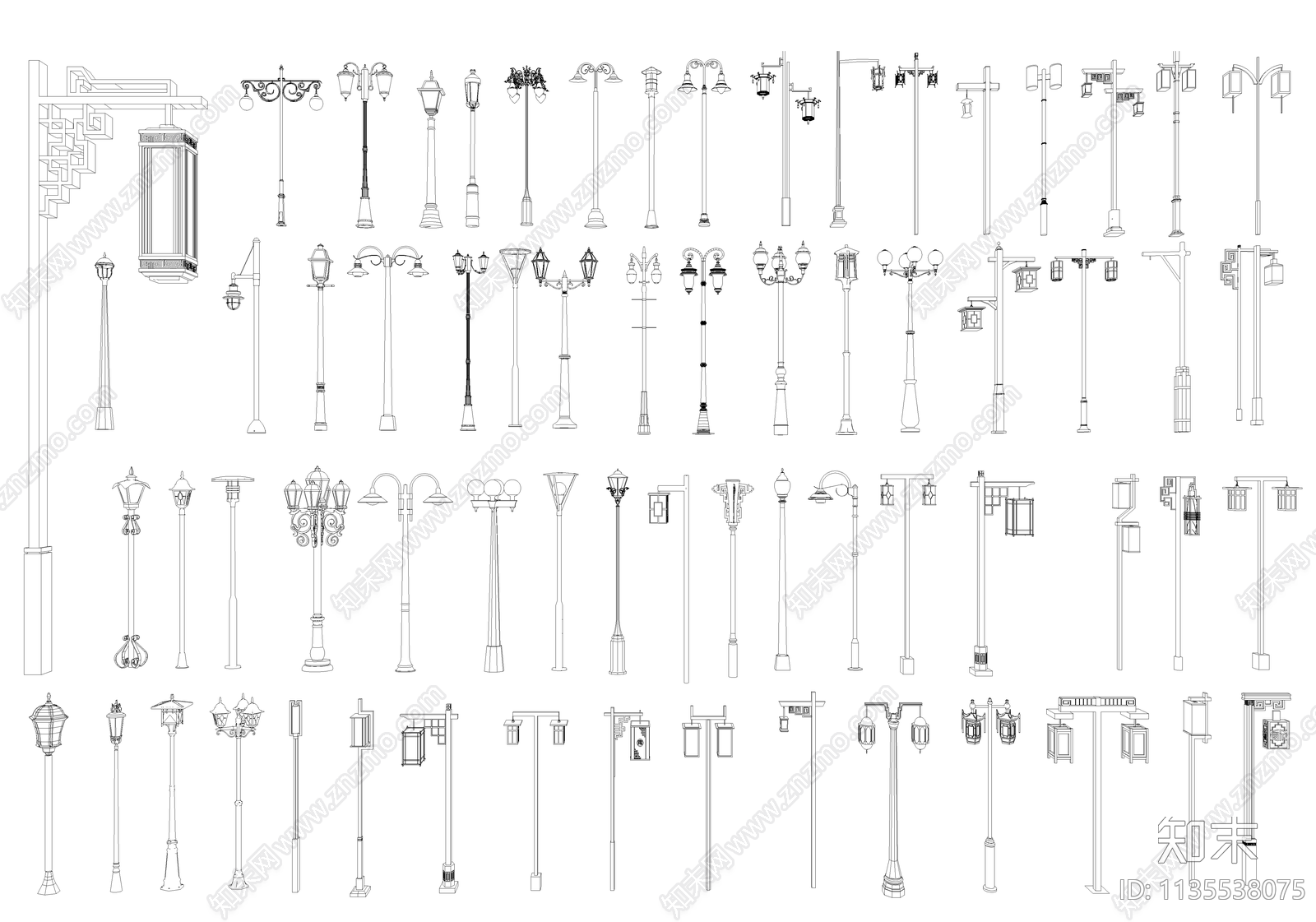 中式欧式路灯cad施工图下载【ID:1135538075】