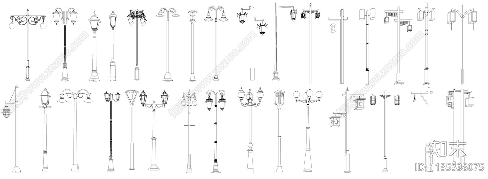 中式欧式路灯cad施工图下载【ID:1135538075】