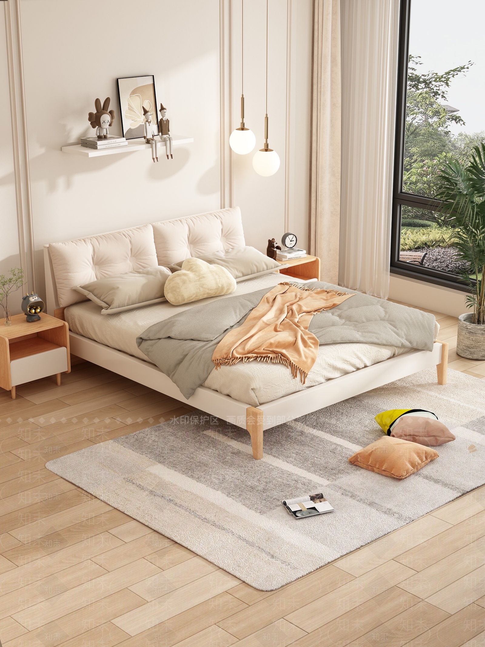 北欧实木软包双人床3D模型下载【ID:1135540721】