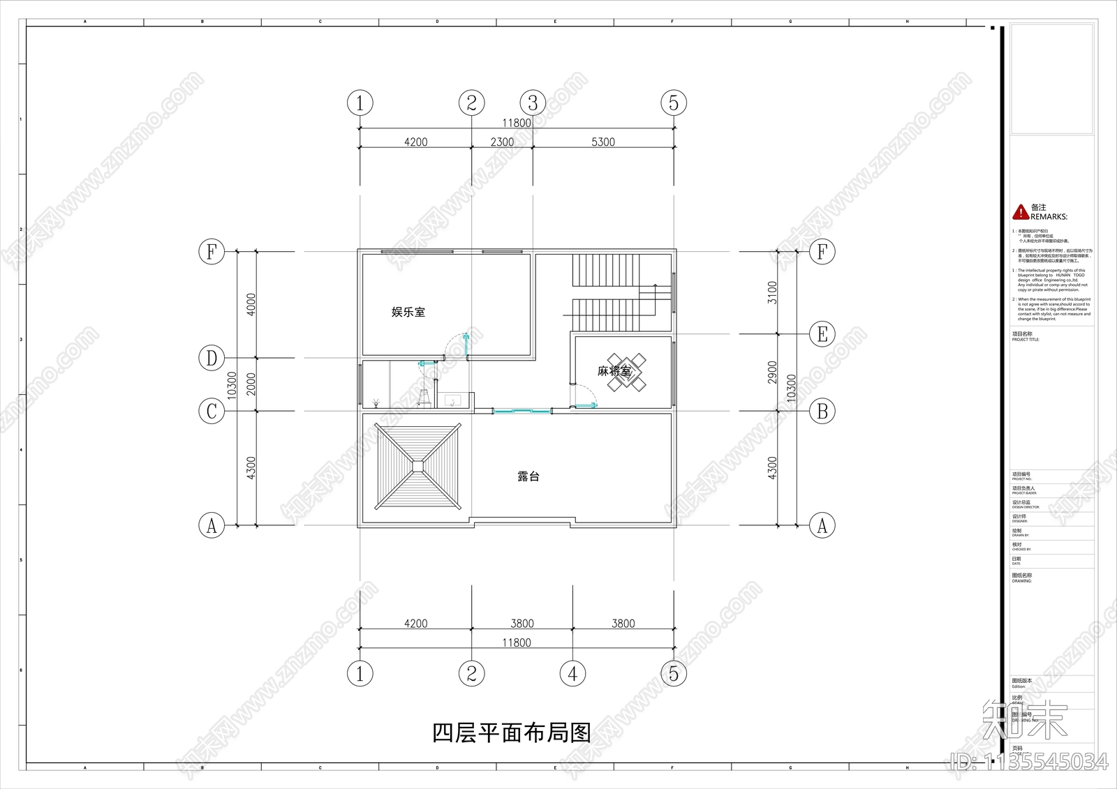 4层自建别墅带堂屋平面布局图施工图下载【ID:1135545034】