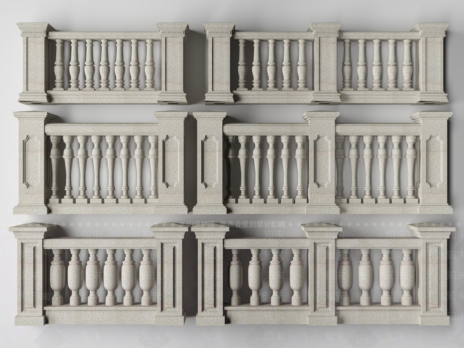 简欧栏杆3D模型渲染效果图