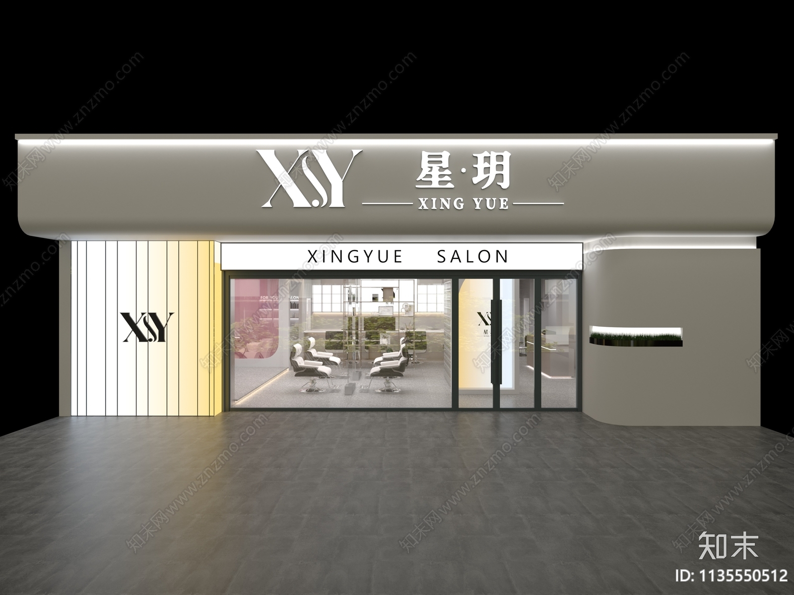 现代美发店门头3D模型下载【ID:1135550512】