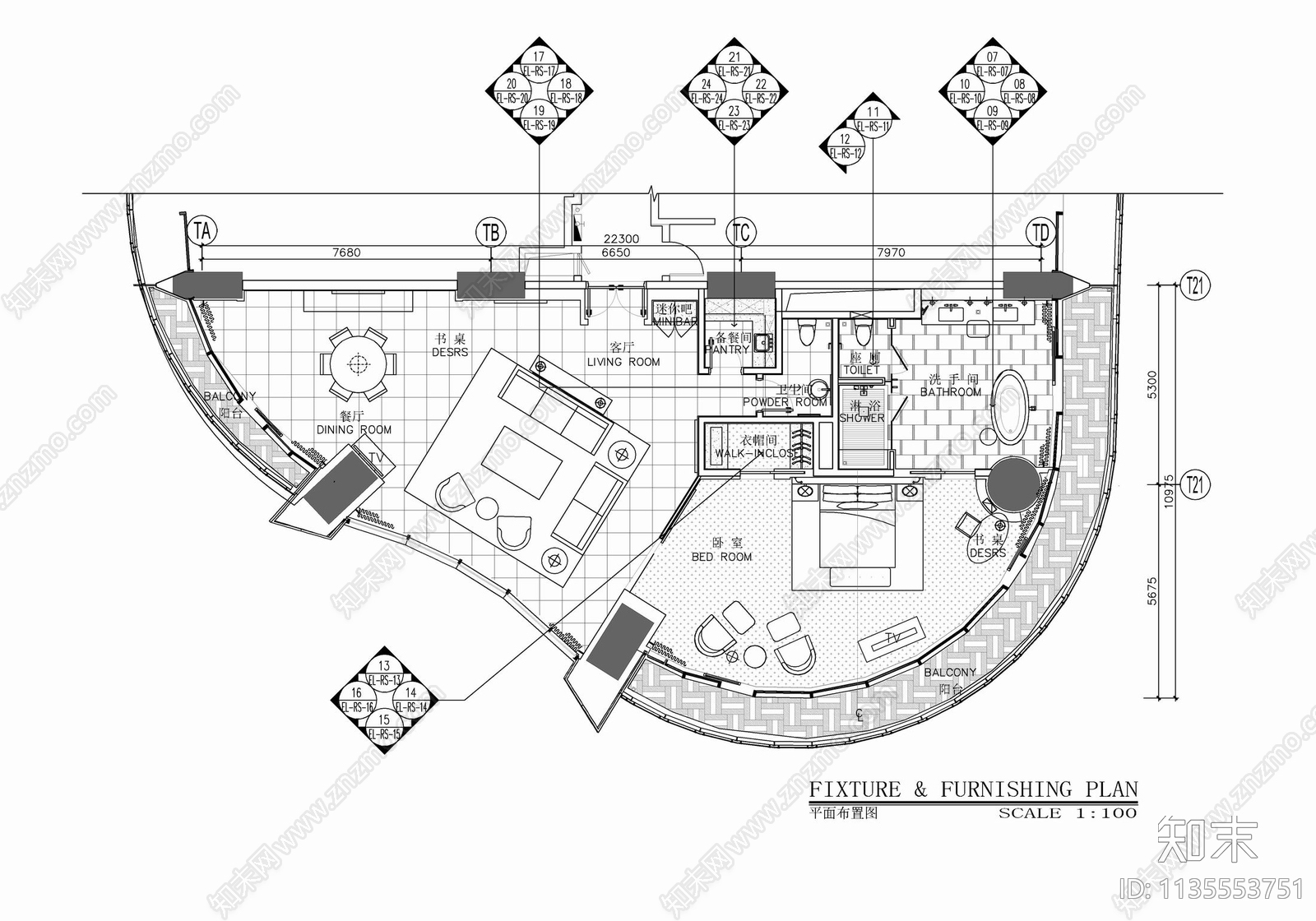 200㎡酒店豪华套房cad施工图下载【ID:1135553751】
