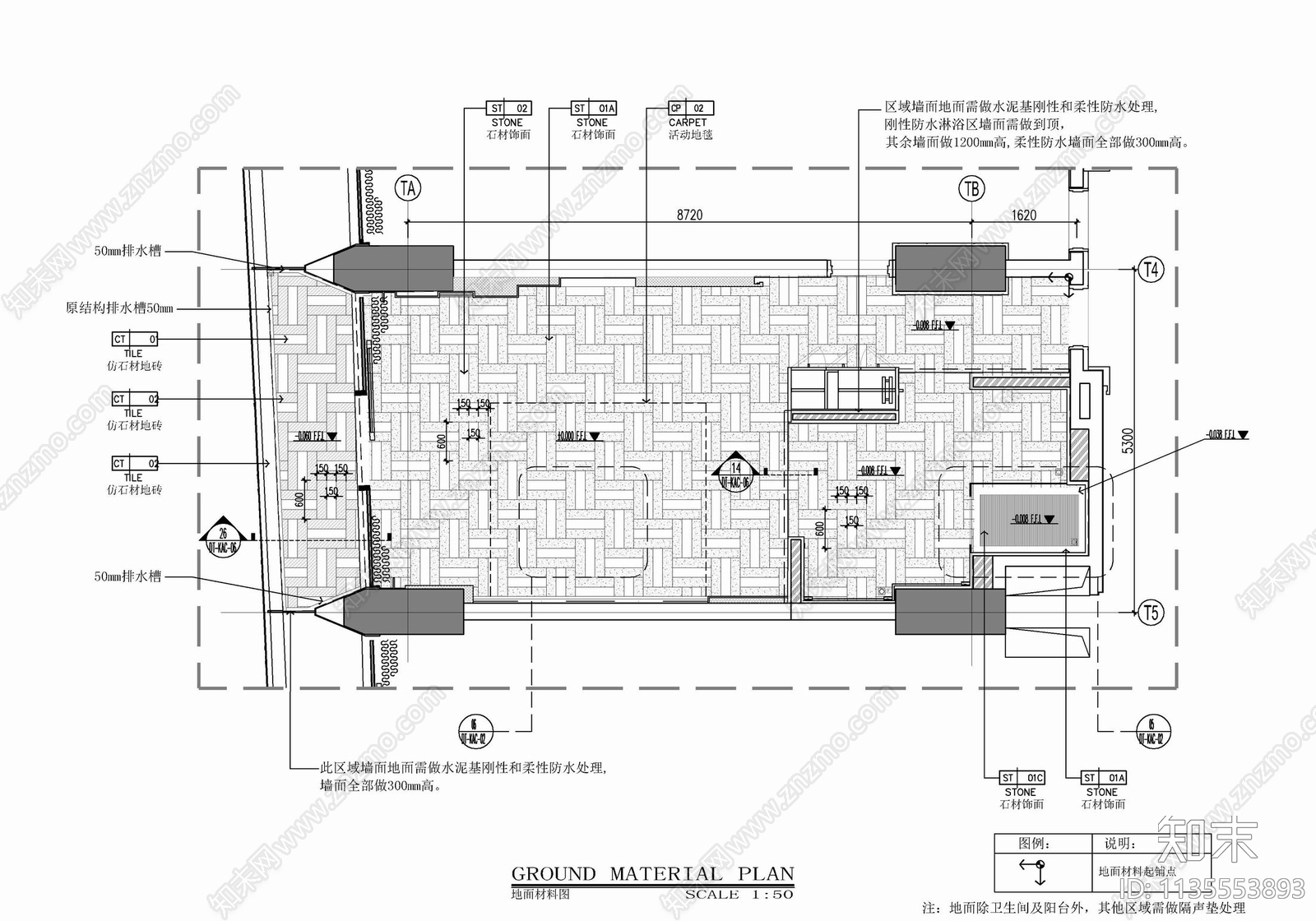 65㎡酒店无障碍客房室内cad施工图下载【ID:1135553893】