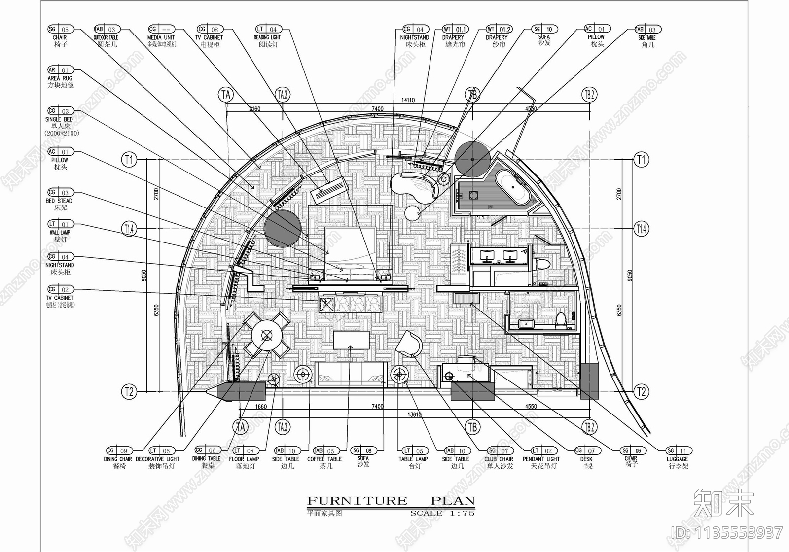150㎡酒店豪华套房室内cad施工图下载【ID:1135553937】