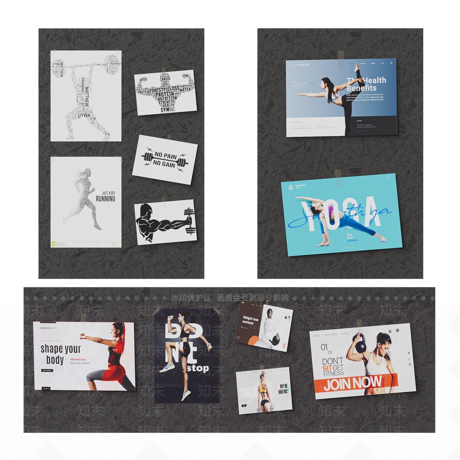 现代健身房海报装饰画3D模型下载【ID:1135557539】