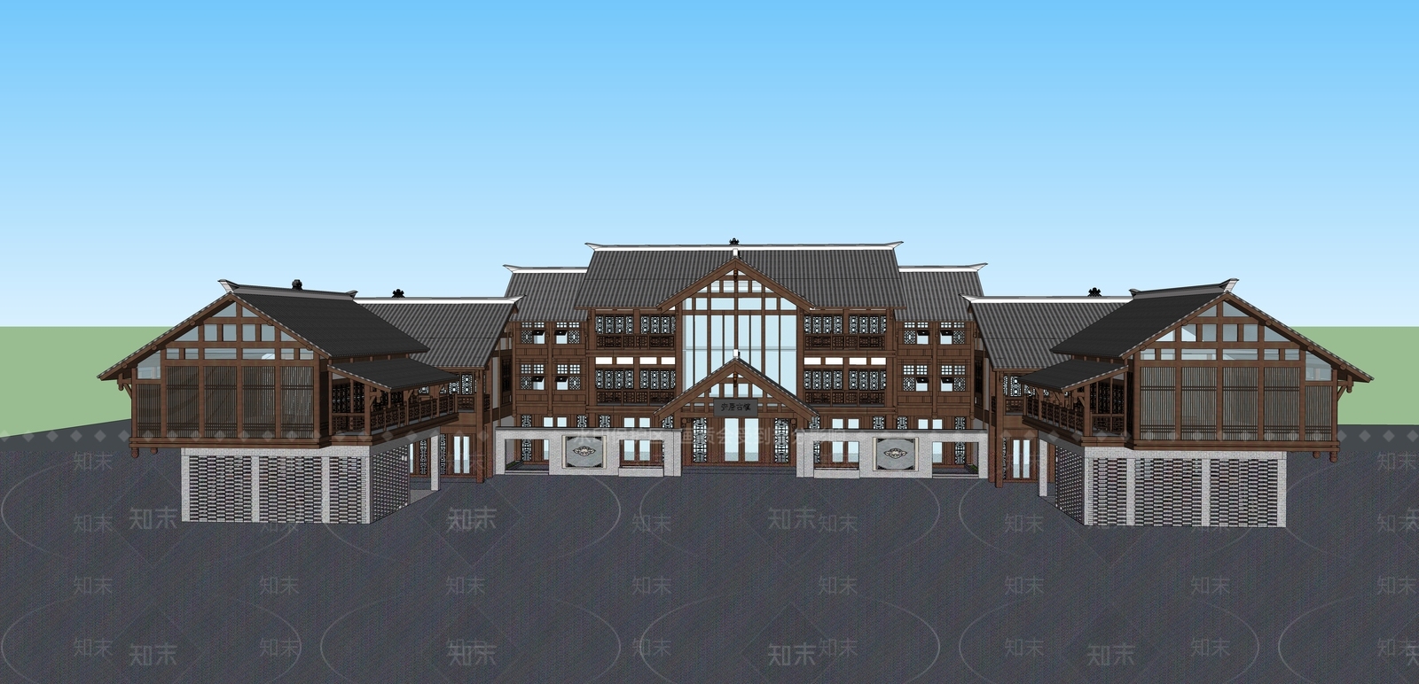 中式游客中心SU模型下载【ID:1135557800】