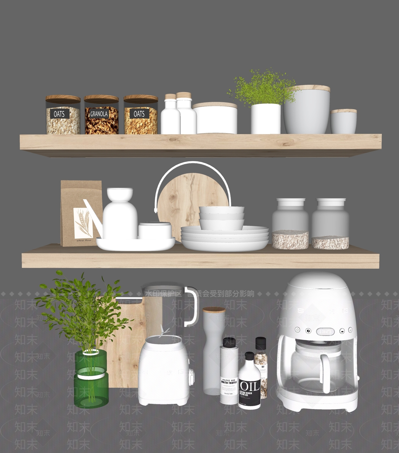 厨房用品组合SU模型下载【ID:1135564192】