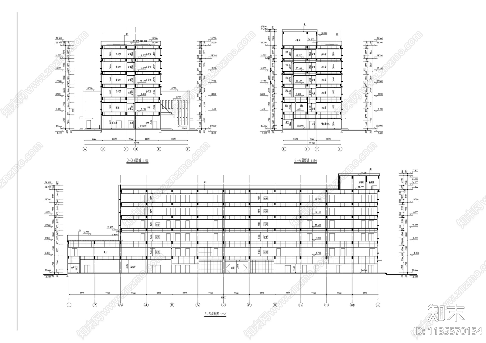 研发办公楼建筑cad施工图下载【ID:1135570154】