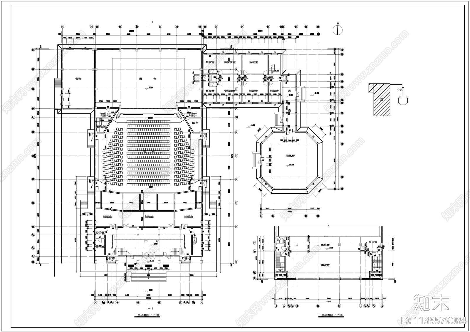 影剧院剧场建筑施工图下载【ID:1135579084】
