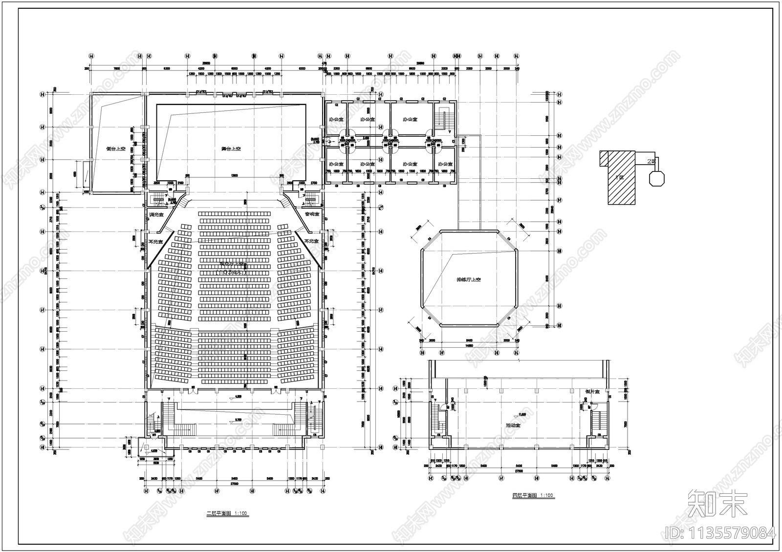 影剧院剧场建筑施工图下载【ID:1135579084】