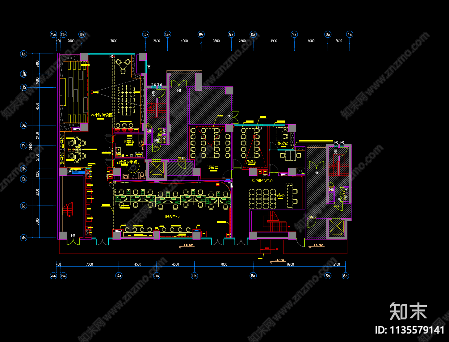 党群服务中心办公大厅平面图施工图下载【ID:1135579141】