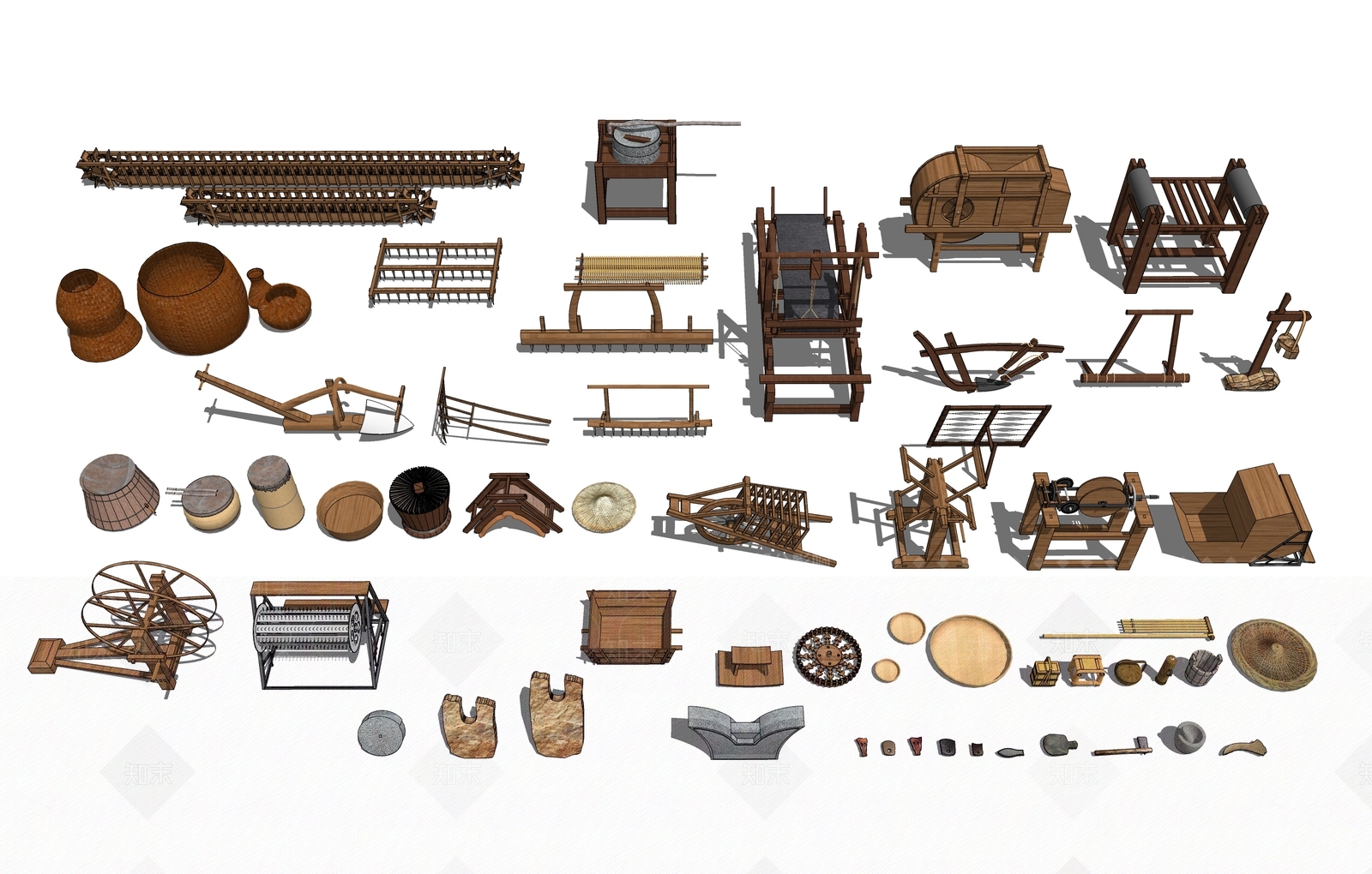 中式乡村农用具SU模型下载【ID:1135594293】