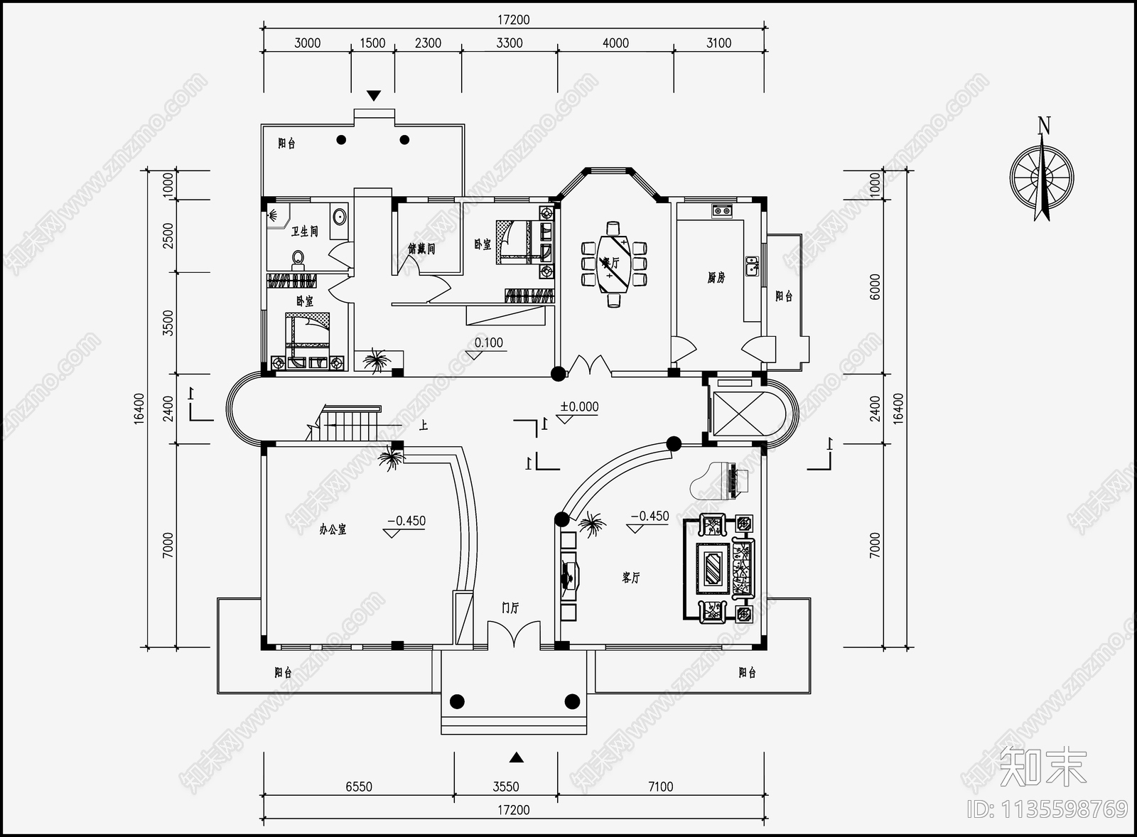 欧式简约别墅建筑cad施工图下载【ID:1135598769】