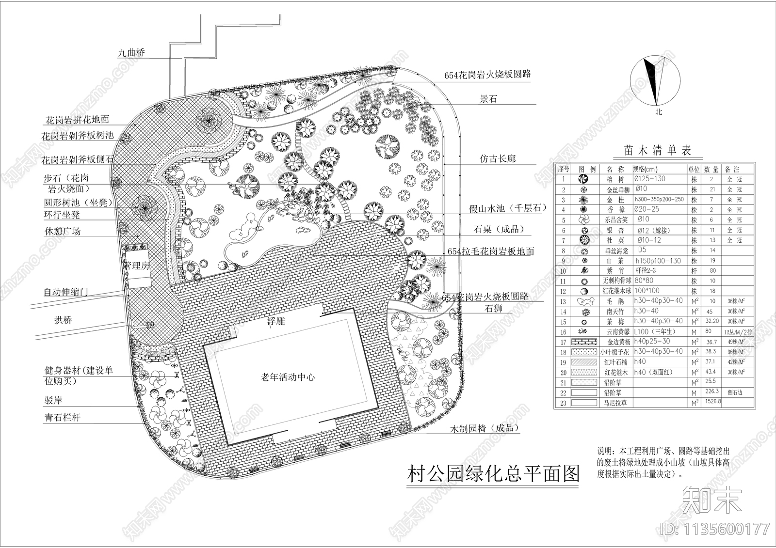 公园绿化总平面图cad施工图下载【ID:1135600177】
