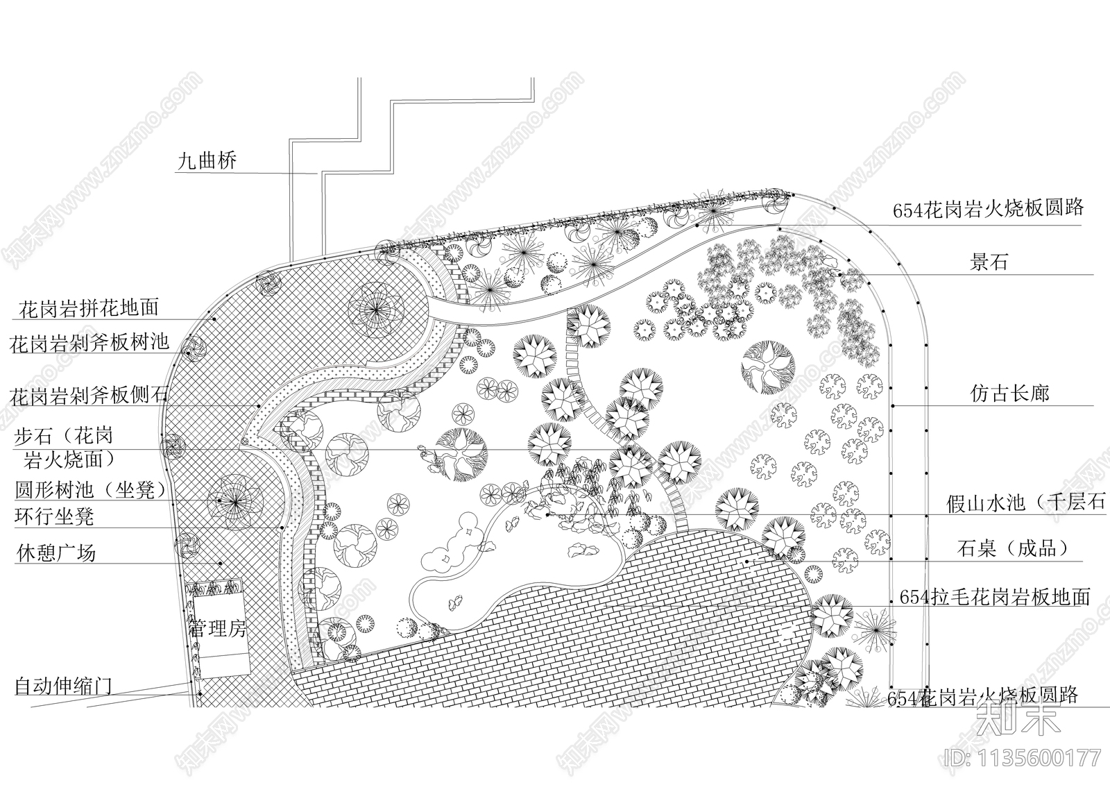 公园绿化总平面图cad施工图下载【ID:1135600177】