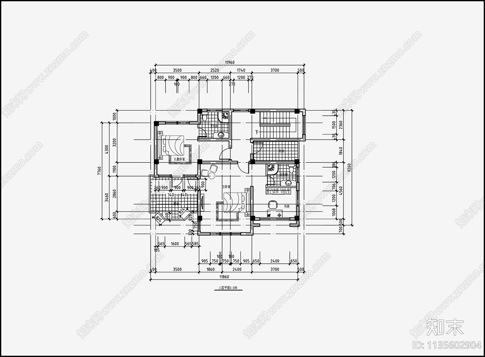 欧式简约别墅设计cad施工图下载【ID:1135602904】