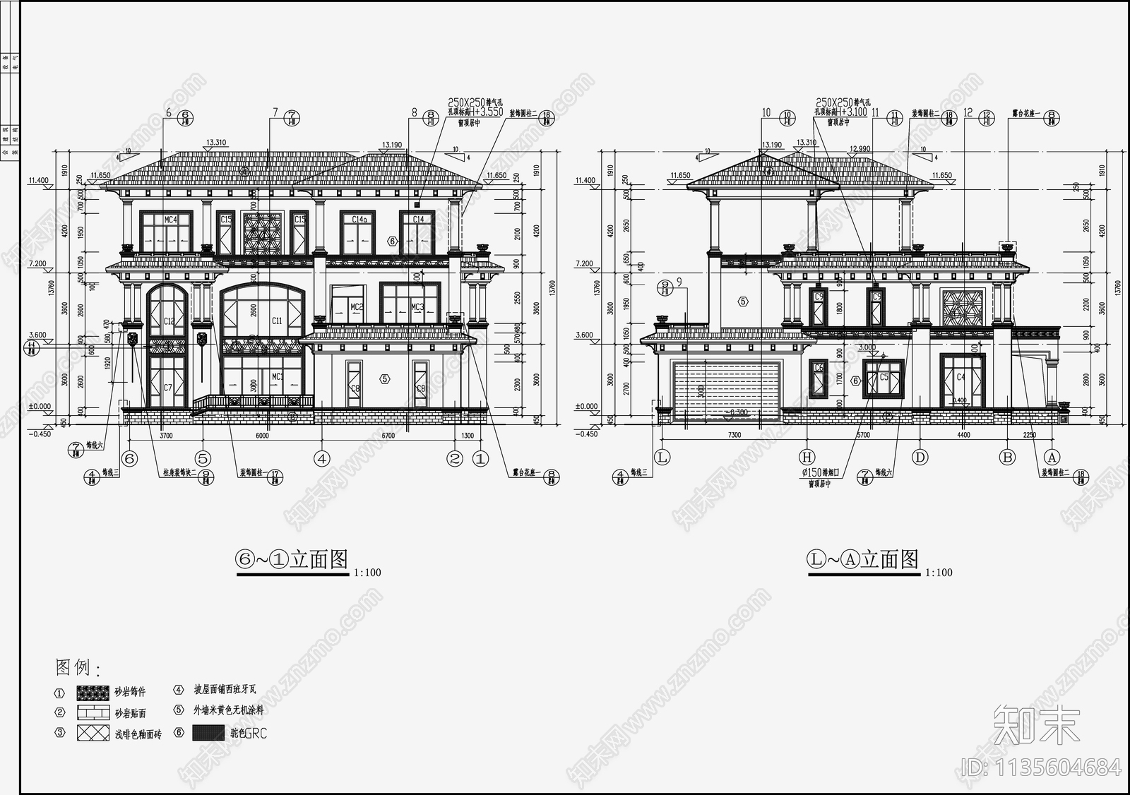 欧式简约别墅设计cad施工图下载【ID:1135604684】