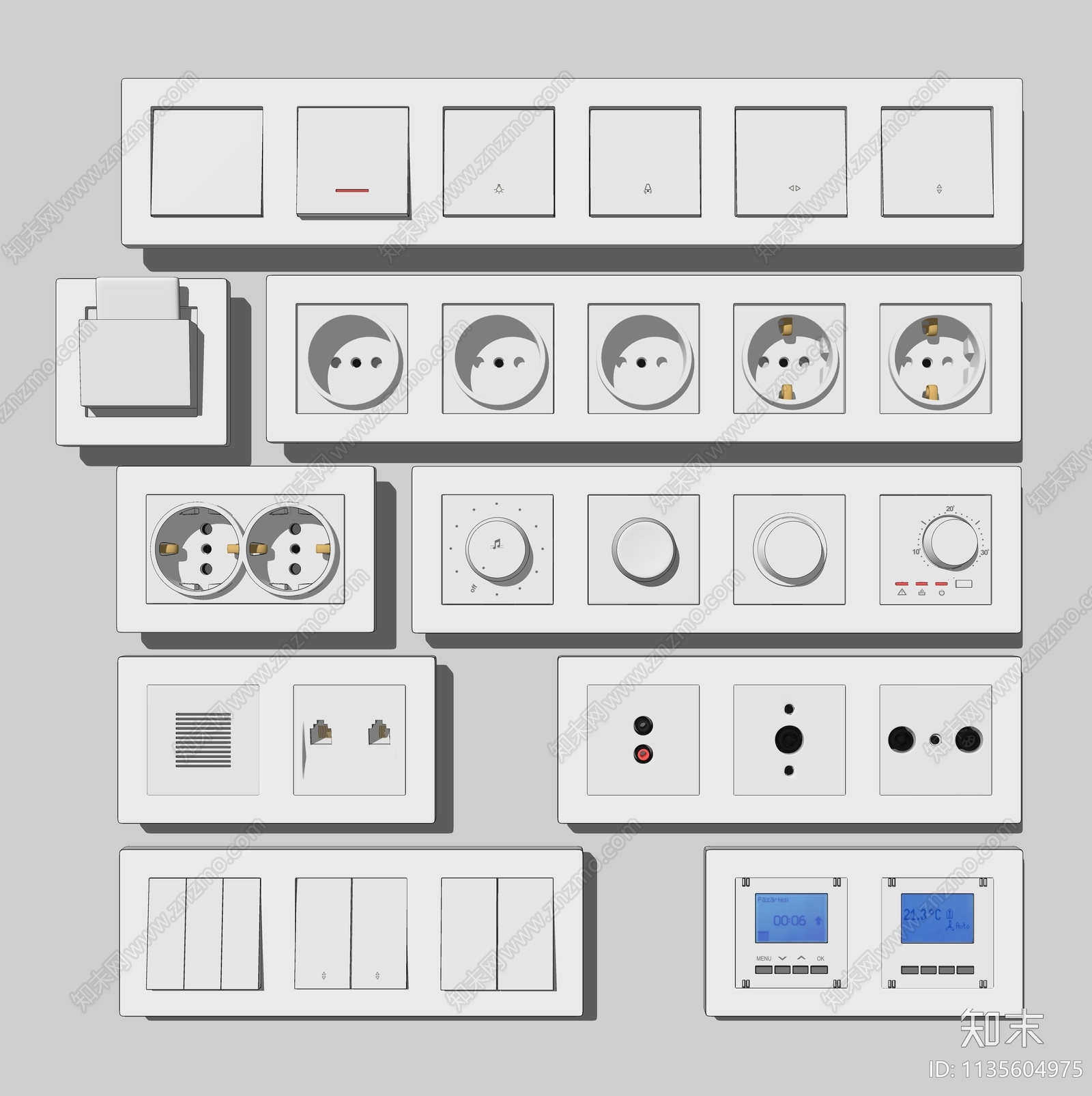 现代室内开关面板组合SU模型下载【ID:1135604975】