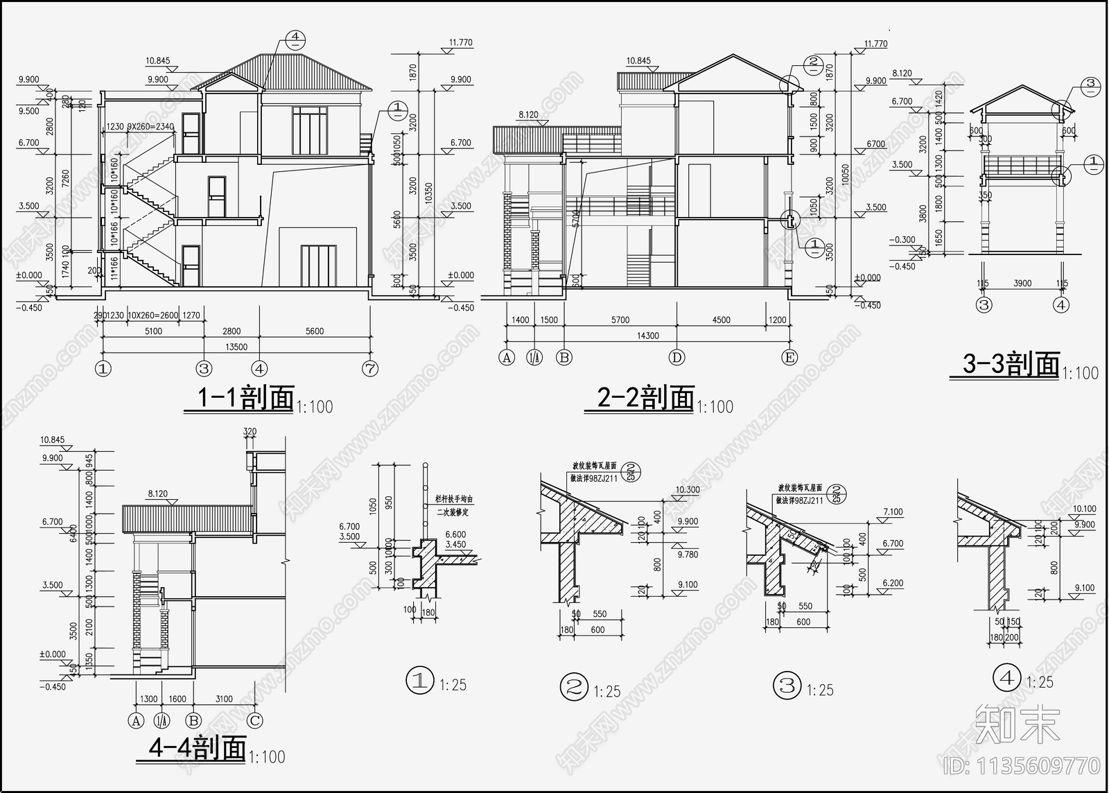 欧式简约别墅设计cad施工图下载【ID:1135609770】