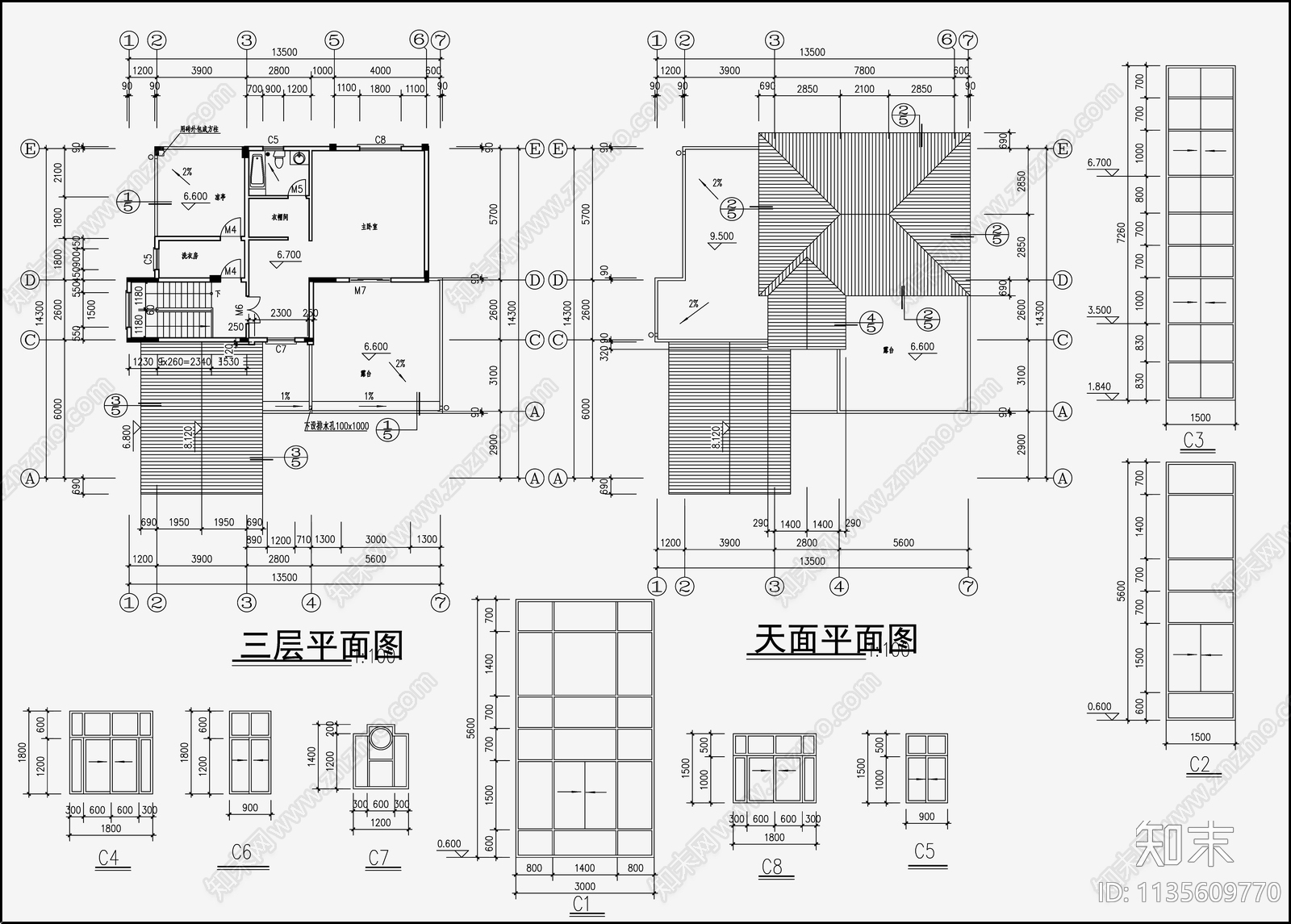 欧式简约别墅设计cad施工图下载【ID:1135609770】