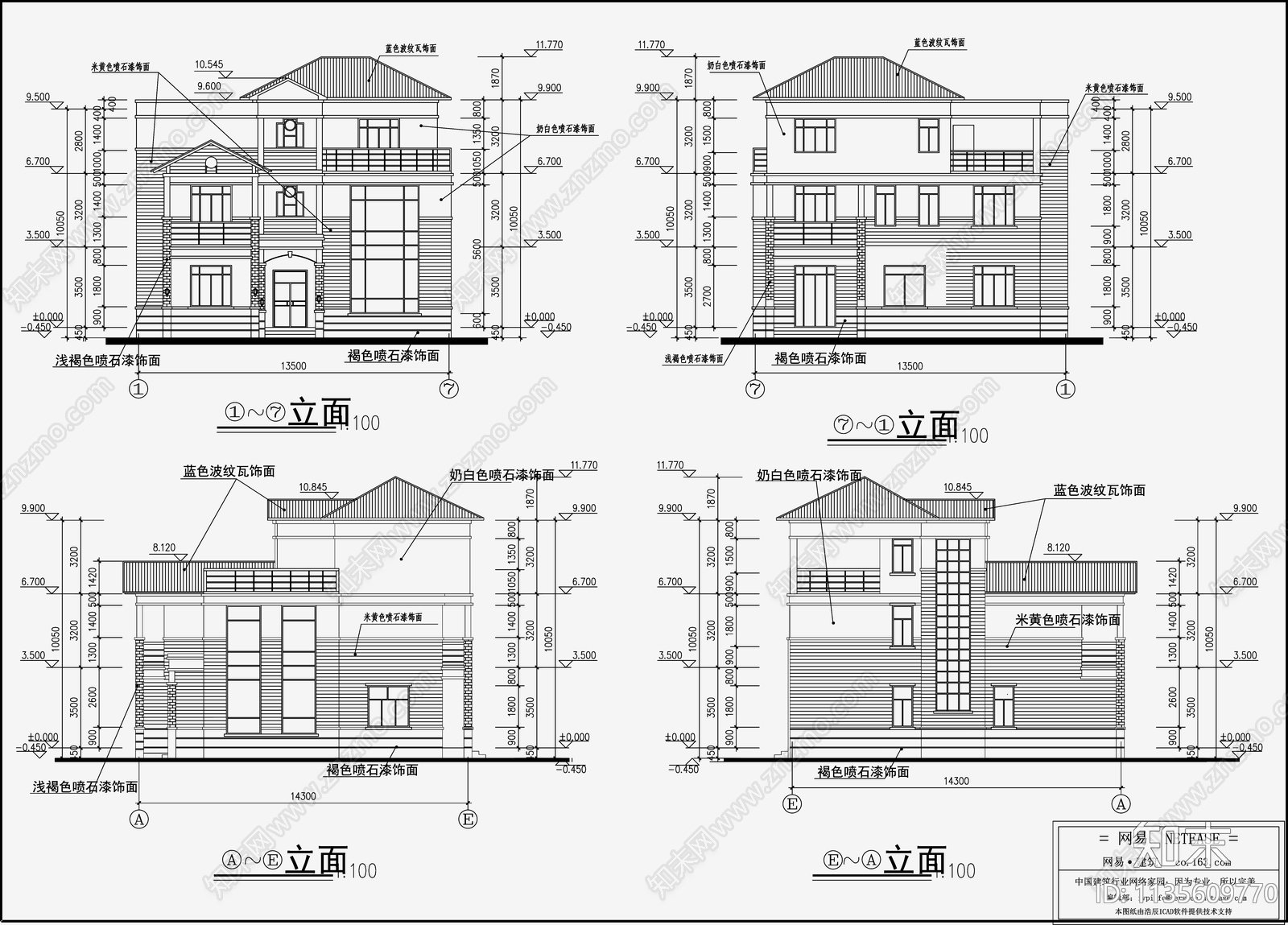 欧式简约别墅设计cad施工图下载【ID:1135609770】