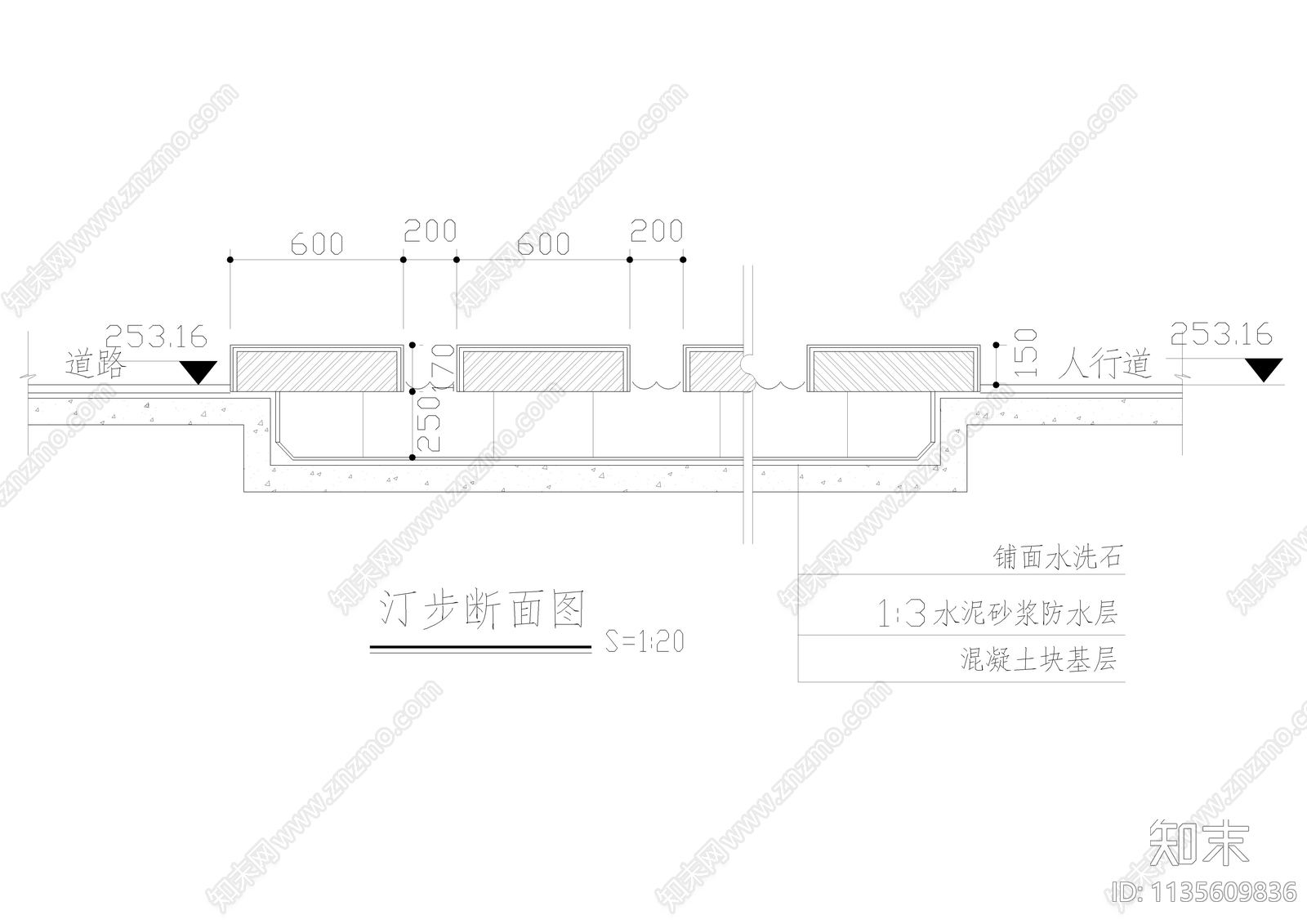 小溪叠水详图cad施工图下载【ID:1135609836】