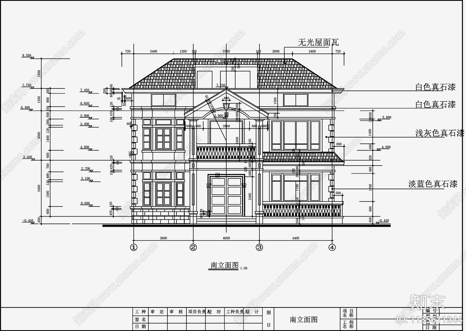 欧式简约别墅设计cad施工图下载【ID:1135611244】