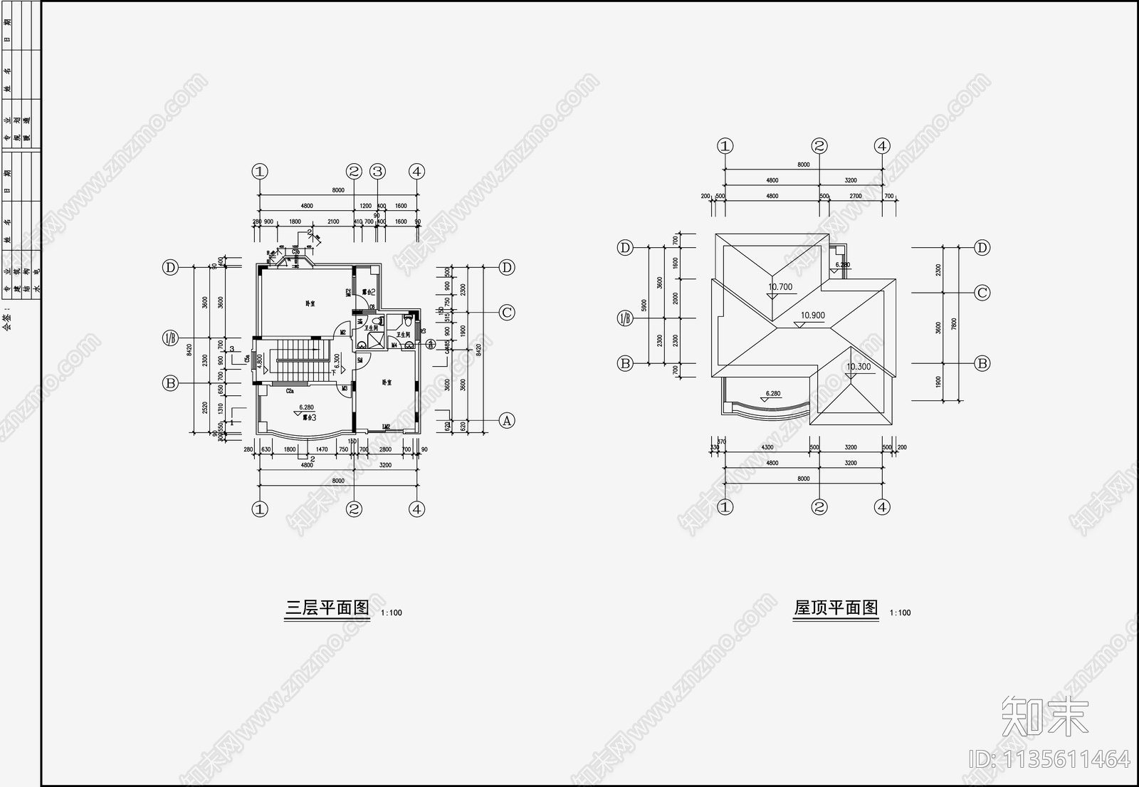 欧式简约别墅设计cad施工图下载【ID:1135611464】