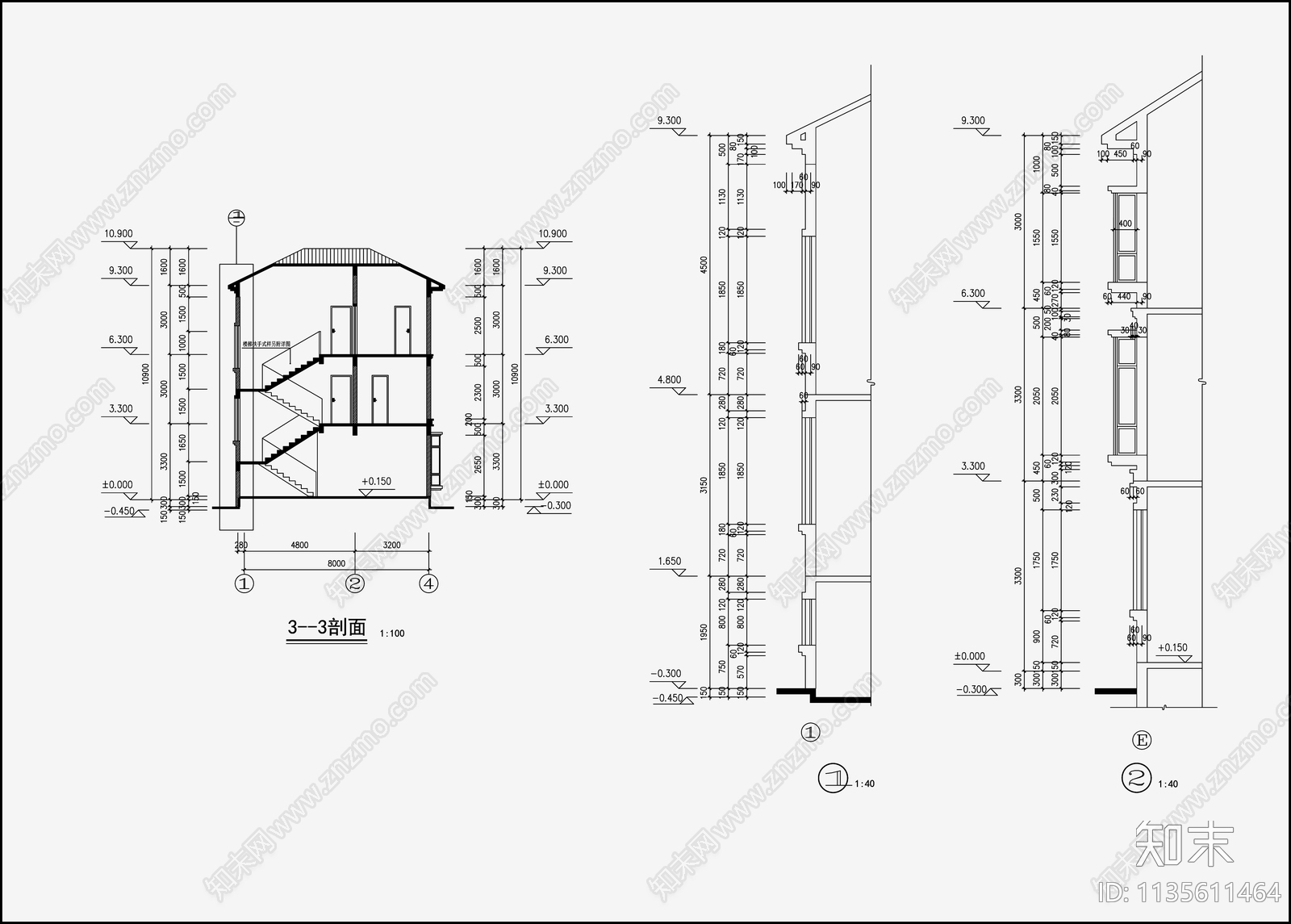 欧式简约别墅设计cad施工图下载【ID:1135611464】