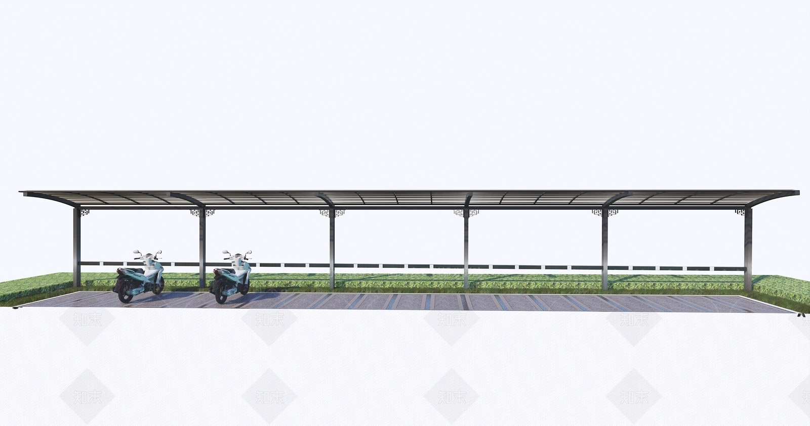 现代非机动车停车场SU模型下载【ID:1135611676】