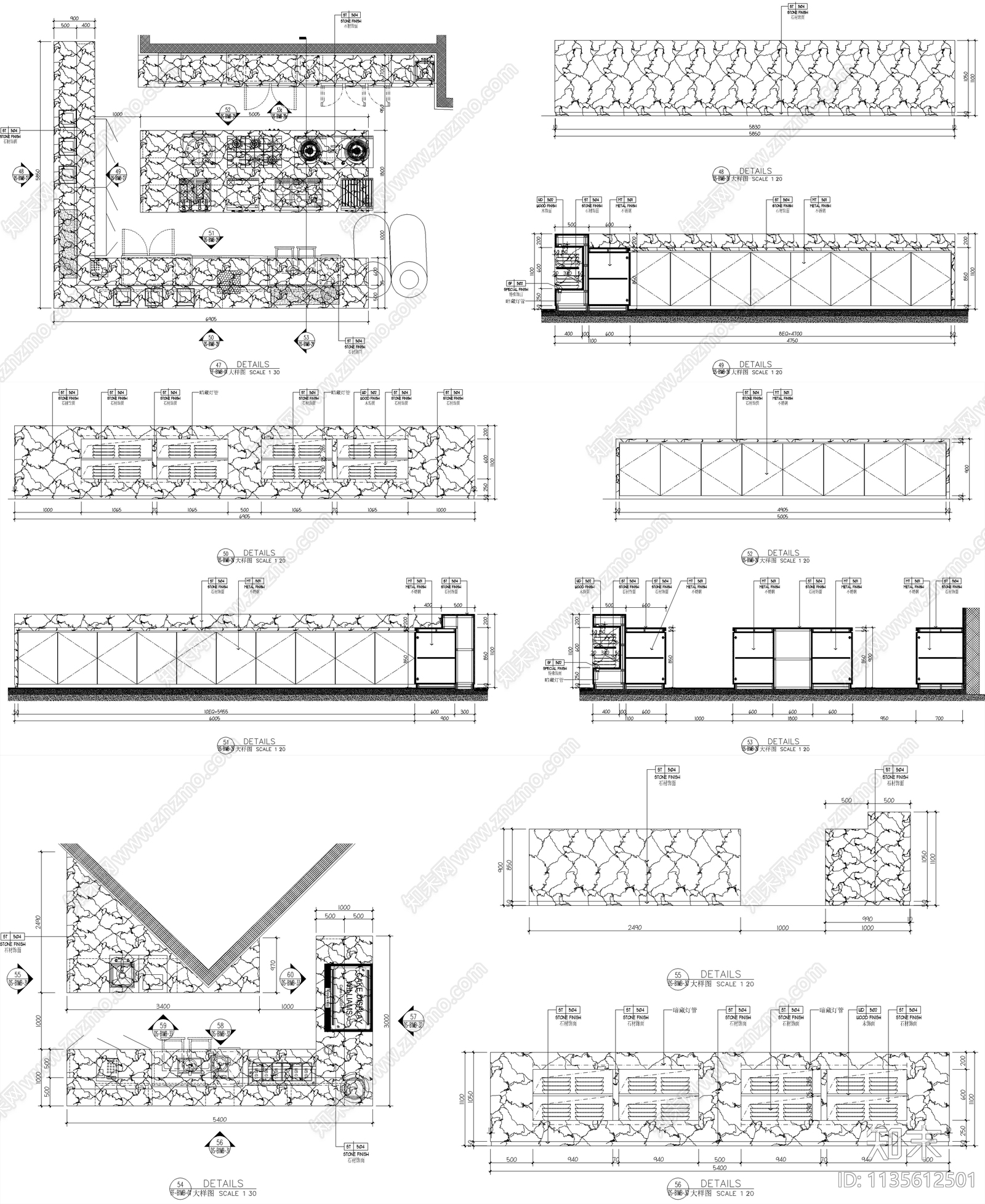 吧台柜台餐台详图施工图下载【ID:1135612501】