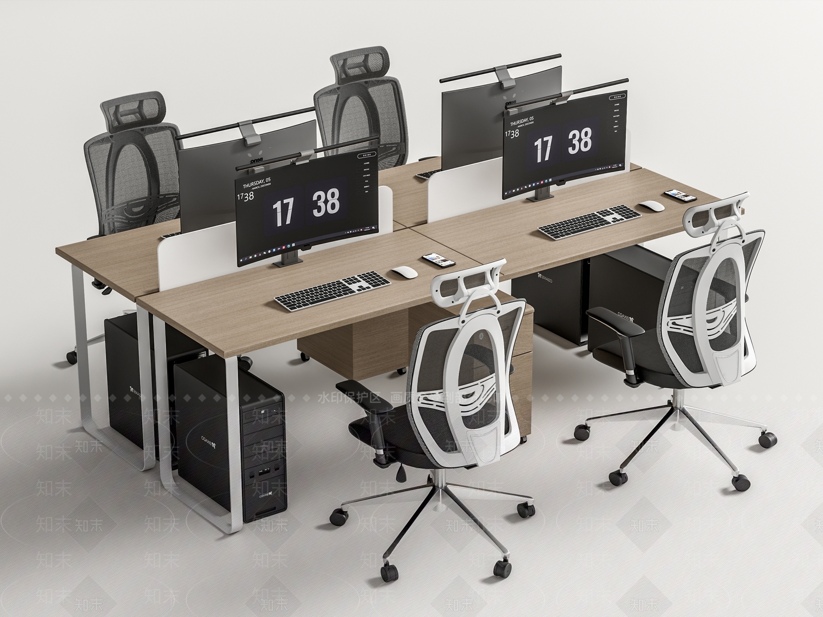 现代办公桌椅组合3D模型下载【ID:1135614588】