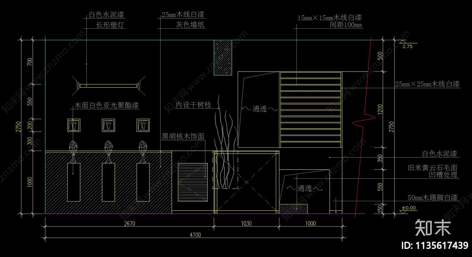 客厅背景墙立面施工图下载【ID:1135617439】