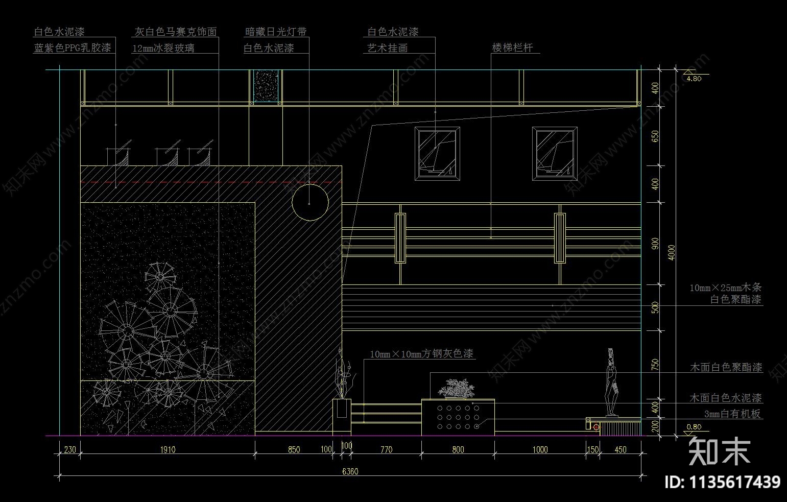 客厅背景墙立面施工图下载【ID:1135617439】