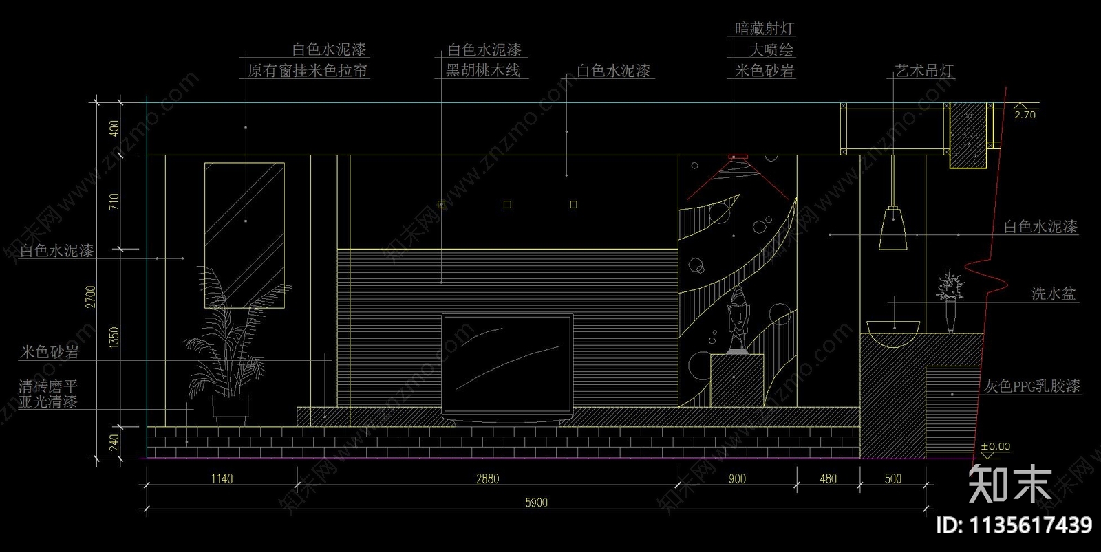 客厅背景墙立面施工图下载【ID:1135617439】