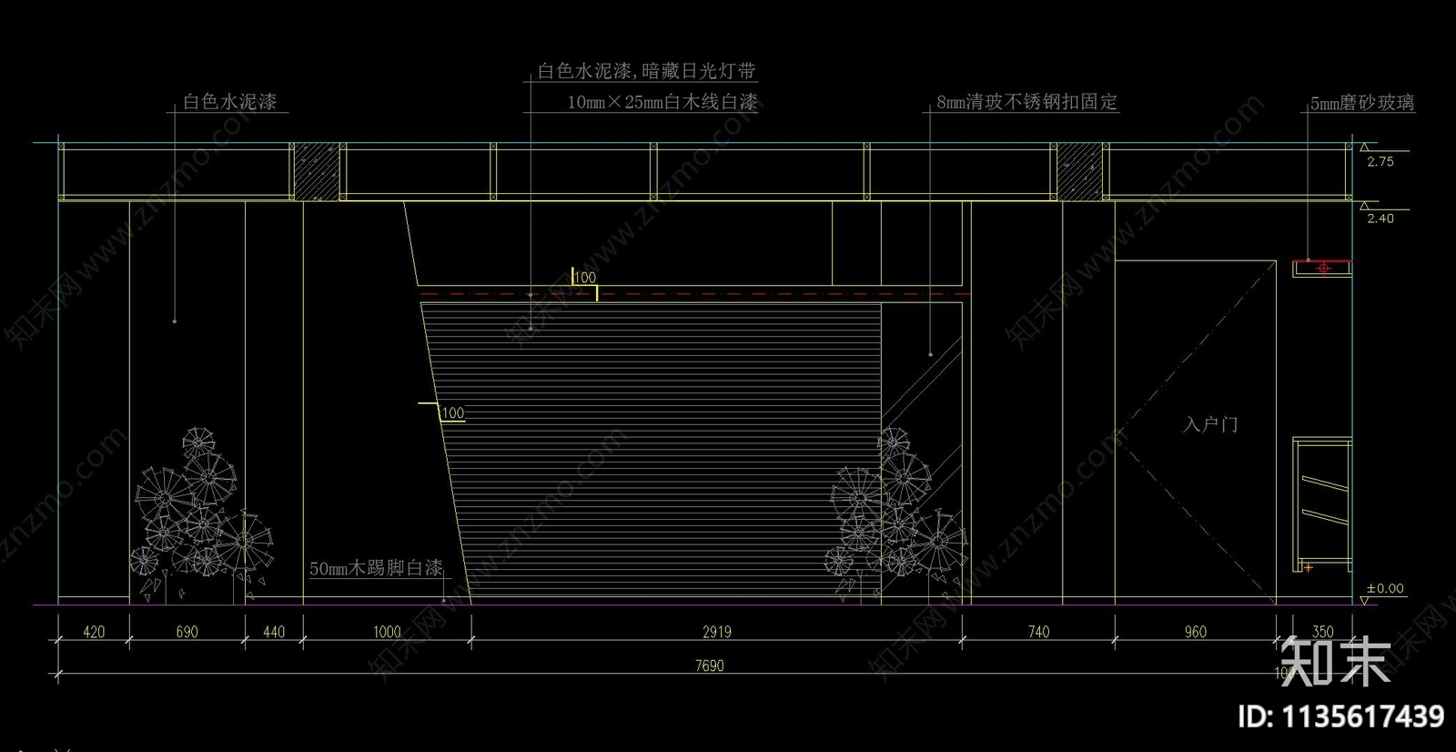 客厅背景墙立面施工图下载【ID:1135617439】