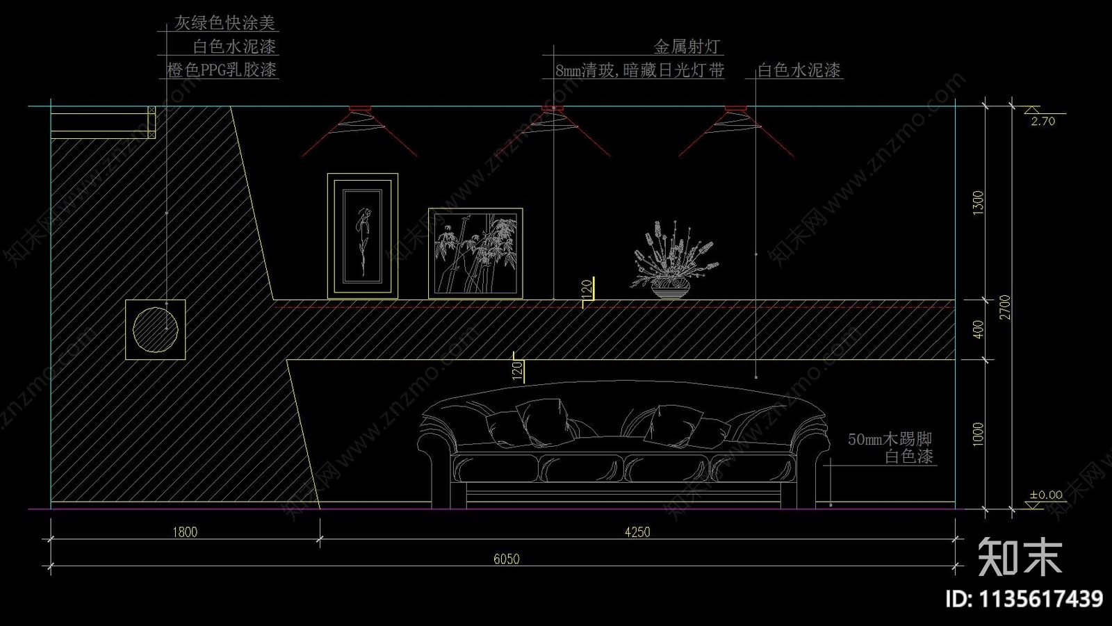 客厅背景墙立面施工图下载【ID:1135617439】