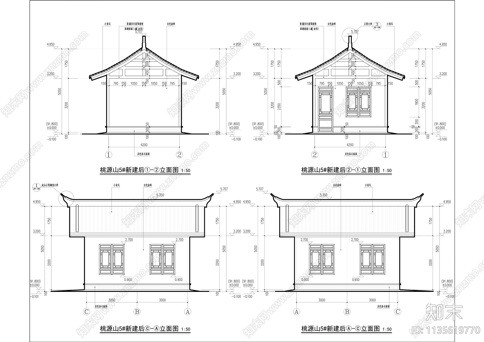 中式坡屋面单体建筑连廊施工图下载【ID:1135619770】