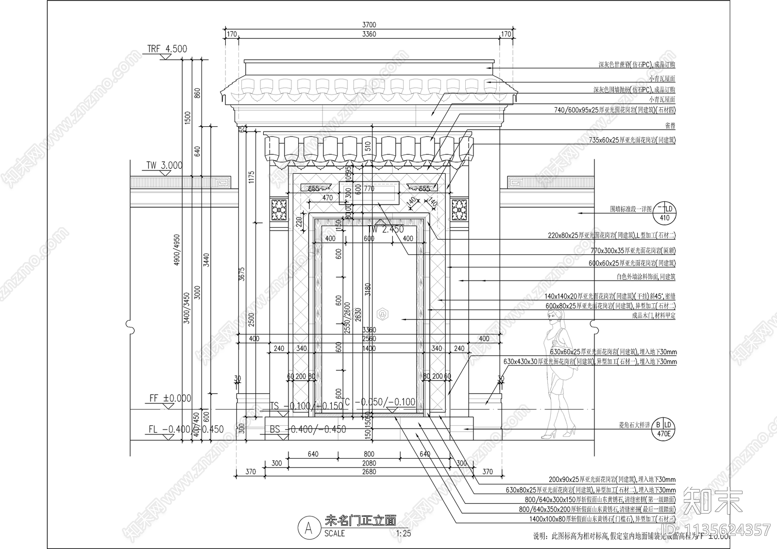 新中式别墅庭院大门详图施工图下载【ID:1135624357】