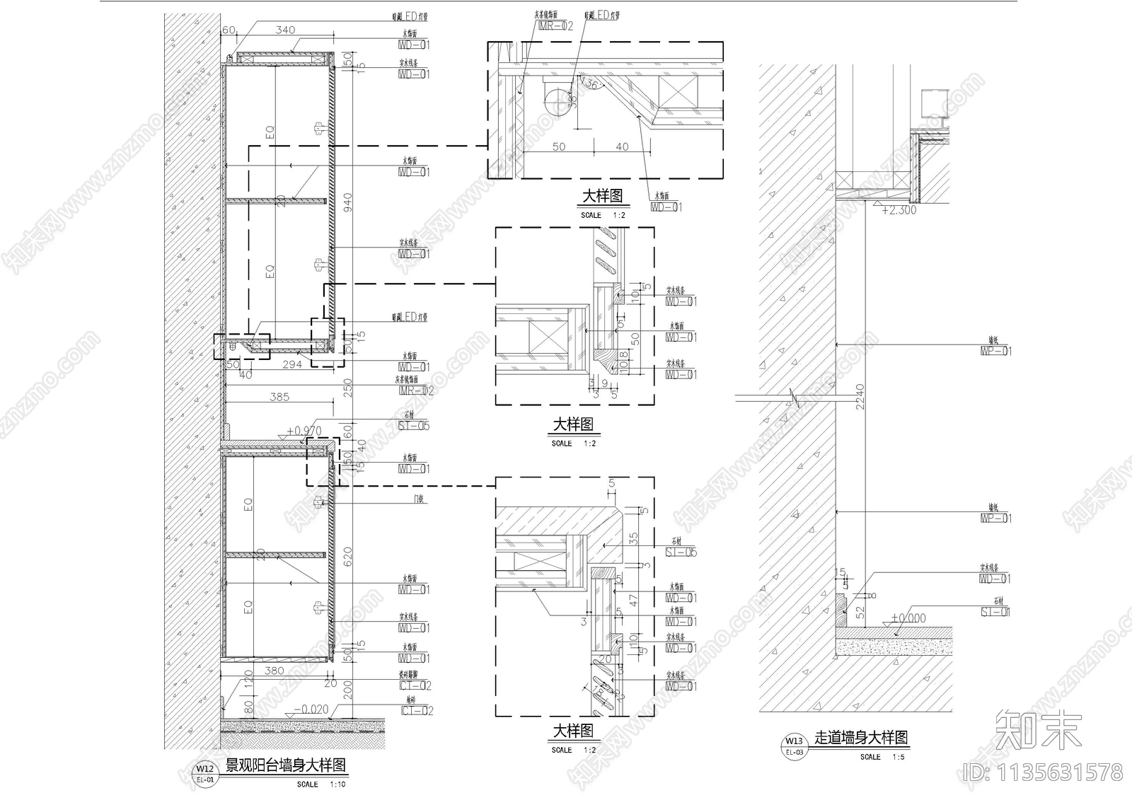 墙身背景墙节点详图cad施工图下载【ID:1135631578】