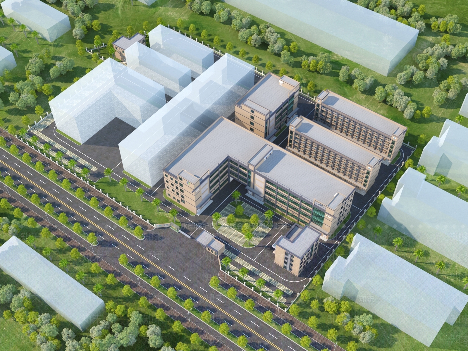 现代厂区厂房3D模型下载【ID:1135642166】