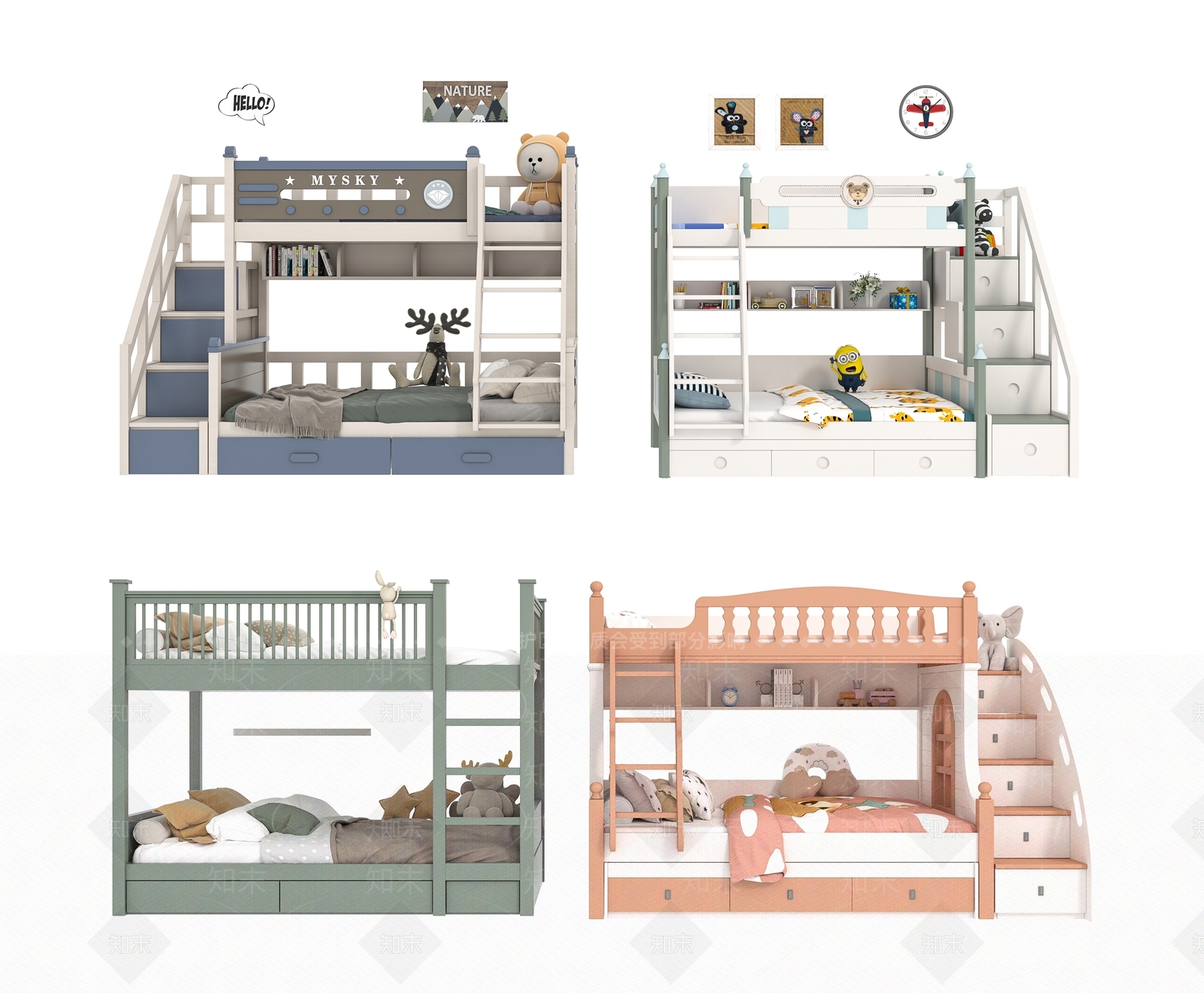 现代上下铺儿童床3D模型下载【ID:1135642217】
