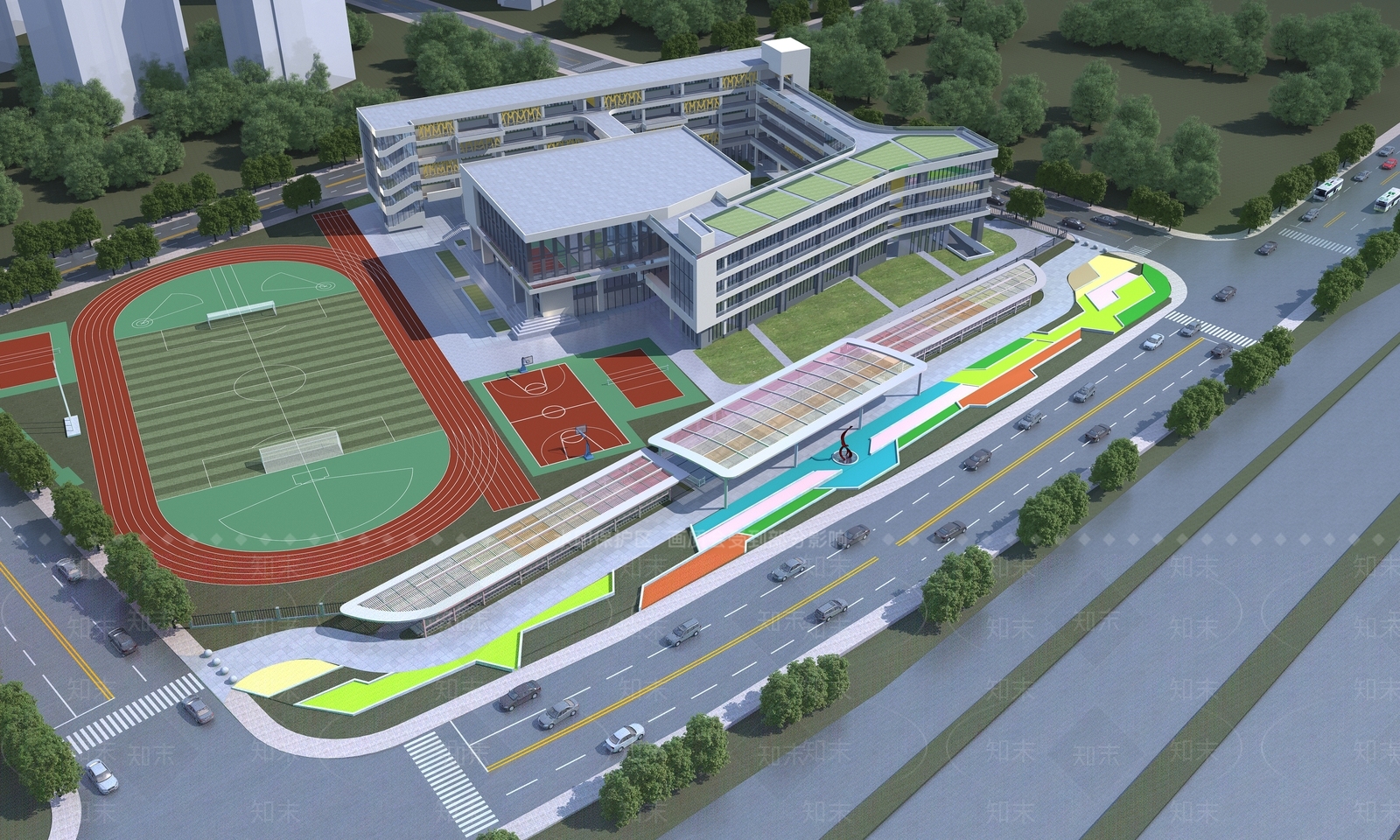 现代学校外观3D模型下载【ID:1135643222】