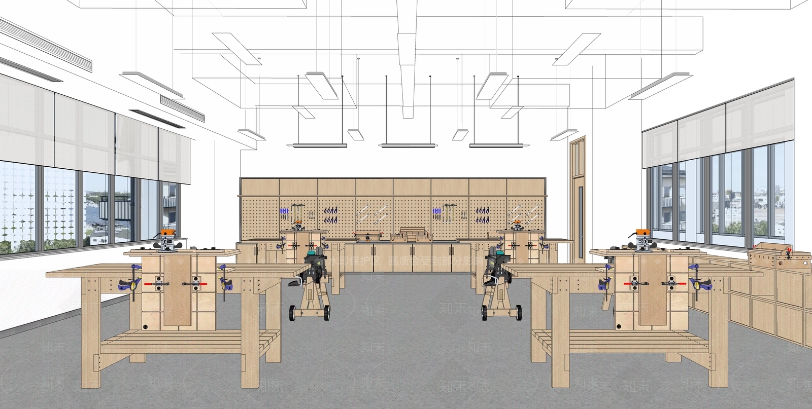 现代木工作坊教室SU模型下载【ID:1135644049】