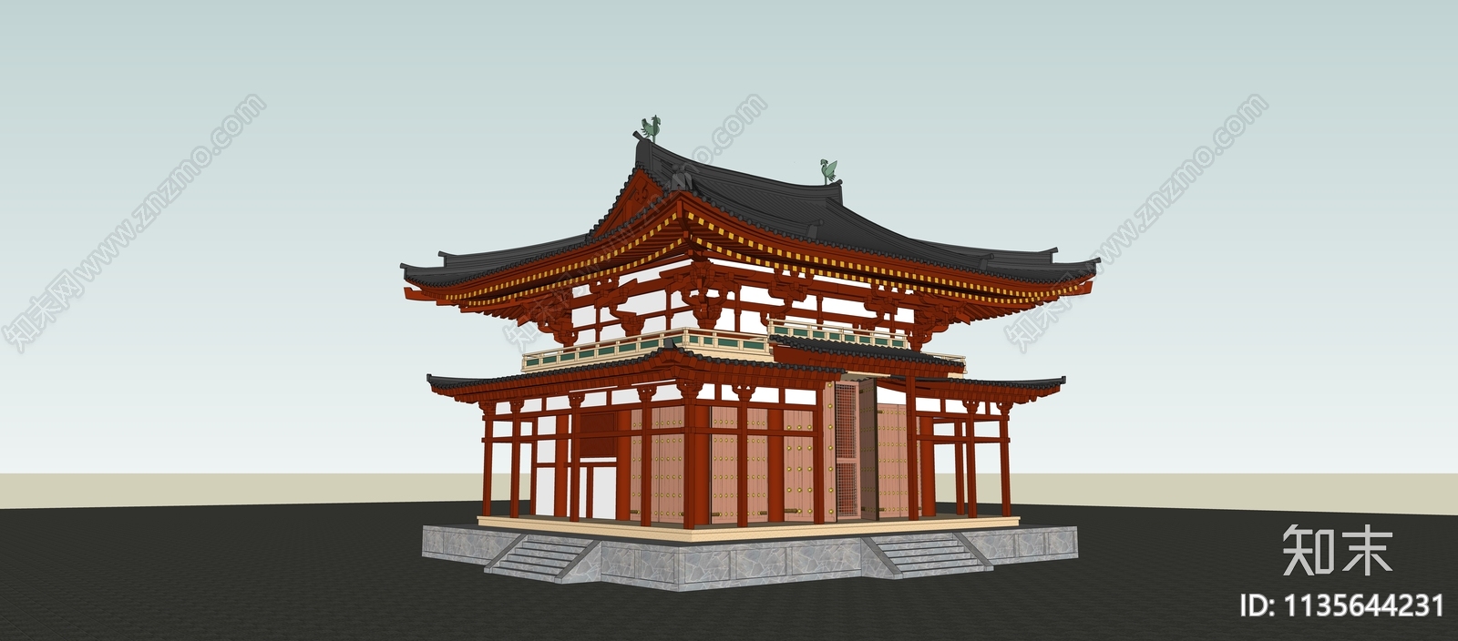 中式寺庙建筑SU模型下载【ID:1135644231】