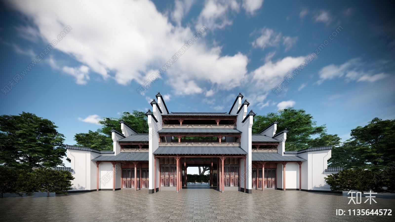 中式寺庙建筑SU模型下载【ID:1135644572】