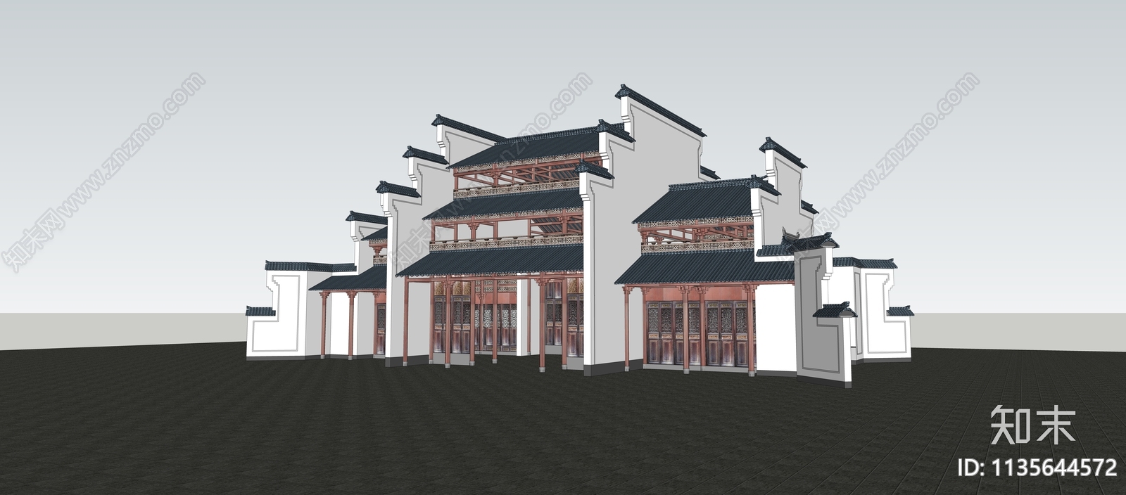 中式寺庙建筑SU模型下载【ID:1135644572】